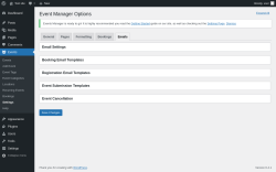 Page screenshot: Events &rarr; Settings &rarr; Emails
