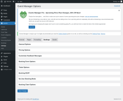 Page screenshot: Events &rarr; Settings &rarr; Bookings