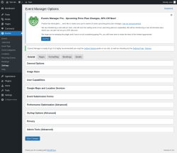 Page screenshot: Events &rarr; Settings