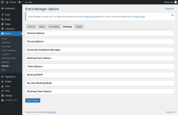 Page screenshot: Events &rarr; Settings &rarr; Bookings
