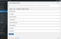 Page screenshot: Events &rarr; Settings &rarr; Pages