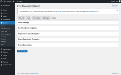 Page screenshot: Events → Settings → Emails