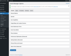 Page screenshot: Events → Settings