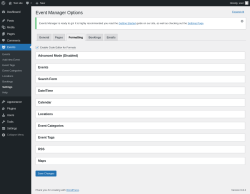 Page screenshot: Events → Settings → Formatting