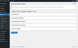 Page screenshot: Events → Settings → Emails