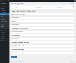 Page screenshot: Events → Settings