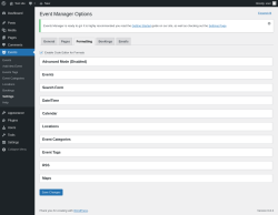Page screenshot: Events → Settings → Formatting