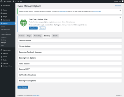 Page screenshot: Events &rarr; Settings &rarr; Bookings