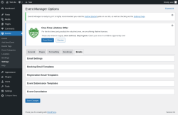Page screenshot: Events &rarr; Settings &rarr; Emails
