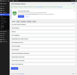 Page screenshot: Events &rarr; Settings