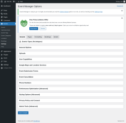 Page screenshot: Events &rarr; Settings