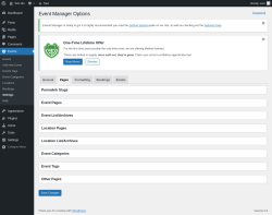 Page screenshot: Events &rarr; Settings &rarr; Pages