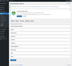 Page screenshot: Events &rarr; Settings &rarr; Formatting