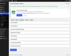 Page screenshot: Events &rarr; Settings &rarr; Bookings