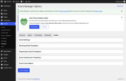 Page screenshot: Events &rarr; Settings &rarr; Emails