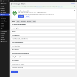 Page screenshot: Events &rarr; Settings