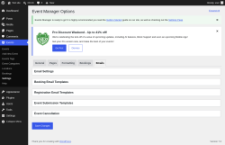 Page screenshot: Events &rarr; Settings &rarr; Emails
