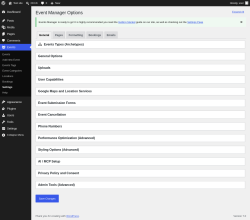 Page screenshot: Events &rarr; Settings