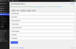 Page screenshot: Events &rarr; Settings &rarr; Pages