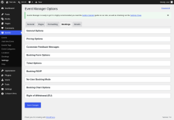 Page screenshot: Events &rarr; Settings &rarr; Bookings