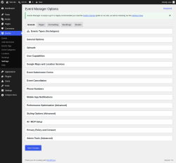 Page screenshot: Events &rarr; Settings