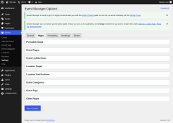 Page screenshot: Events &rarr; Settings &rarr; Pages