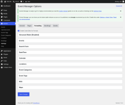 Page screenshot: Events &rarr; Settings &rarr; Formatting