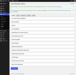 Page screenshot: Events &rarr; Settings