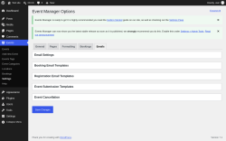 Page screenshot: Events &rarr; Settings &rarr; Emails