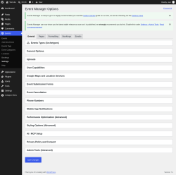 Page screenshot: Events &rarr; Settings