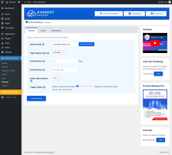 Page screenshot: Everest Backup → Settings