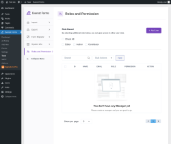 Page screenshot: Everest Forms &rarr; Tools &rarr; 
							
								
  
  

							
							
								
									Roles and Permission								
								
									
								
							
						