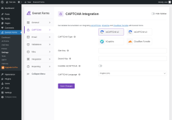 Page screenshot: Everest Forms &rarr; Settings &rarr; 
									
								
  
  

									
									
										
									CAPTCHA										
										
											
										
									
								