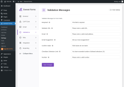 Page screenshot: Everest Forms &rarr; Settings &rarr; 
									
								
  
  

									
									
										
									Validations										
										
											
										
									
								