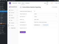 Page screenshot: Everest Forms &rarr; Settings &rarr; 
									
								
  

									
									
										
									Reporting										
										
											
										
									
								