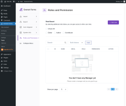Page screenshot: Everest Forms &rarr; Tools &rarr; 
							
								
  
  

							
							
								
									Roles and Permission								
								
									
								
							
						