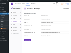 Page screenshot: Everest Forms &rarr; Settings &rarr; 
									
								
  
  

									
									
										
									Validations										
										
											
										
									
								