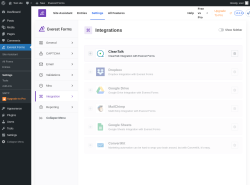 Page screenshot: Everest Forms &rarr; Settings &rarr; 
									
								
  

									
									
										
									Integration										
										
											
										
									
								