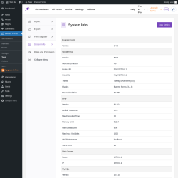 Page screenshot: Everest Forms &rarr; Tools &rarr; 
							
								
  
  
    
    
  
  
    
      
    
  

							
							
								
									System Info								
								
									
								
							
						