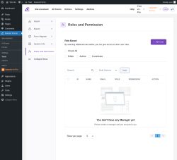 Page screenshot: Everest Forms &rarr; Tools &rarr; 
							
								
  
  

							
							
								
									Roles and Permission								
								
									
								
							
						
