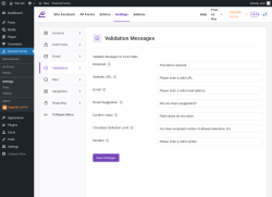 Page screenshot: Everest Forms &rarr; Settings &rarr; 
											
												
  
  

											
											
												Validations
												
													
												
											
										