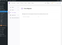 Page screenshot: Everest Forms &rarr; Tools &rarr; 
							
								
  
  
  
  

							
							
								
									Form Migrator								
								
									
								
							
						