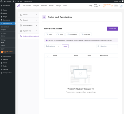 Page screenshot: Everest Forms &rarr; Tools &rarr; 
							
								
  
  

							
							
								
									Roles and Permission								
								
									
								
							
						