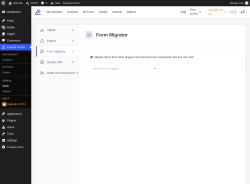 Page screenshot: Everest Forms &rarr; Tools &rarr; 
							
								
  
  
  
  

							
							
								
									Form Migrator								
								
									
								
							
						