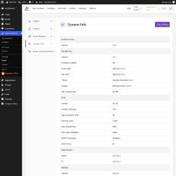 Page screenshot: Everest Forms &rarr; Tools &rarr; 
							
								
  
  
    
    
  
  
    
      
    
  

							
							
								
									System Info								
								
									
								
							
						
