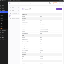Page screenshot: Everest Forms &rarr; Tools &rarr; 
							
								
  
  
    
    
  
  
    
      
    
  

							
							
								
									System Info								
								
									
								
							
						