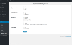 Page screenshot: Settings &rarr; Export All URLs