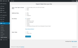 Page screenshot: Settings  &rarr; Export All URLs
