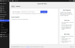 Page screenshot: Tools &rarr; Export All URLs &rarr; Snapshots