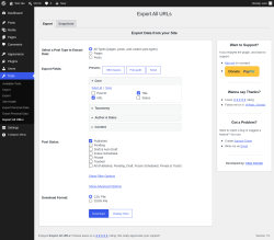 Page screenshot: Export All URLs &lsaquo; Test site &mdash; WordPress
